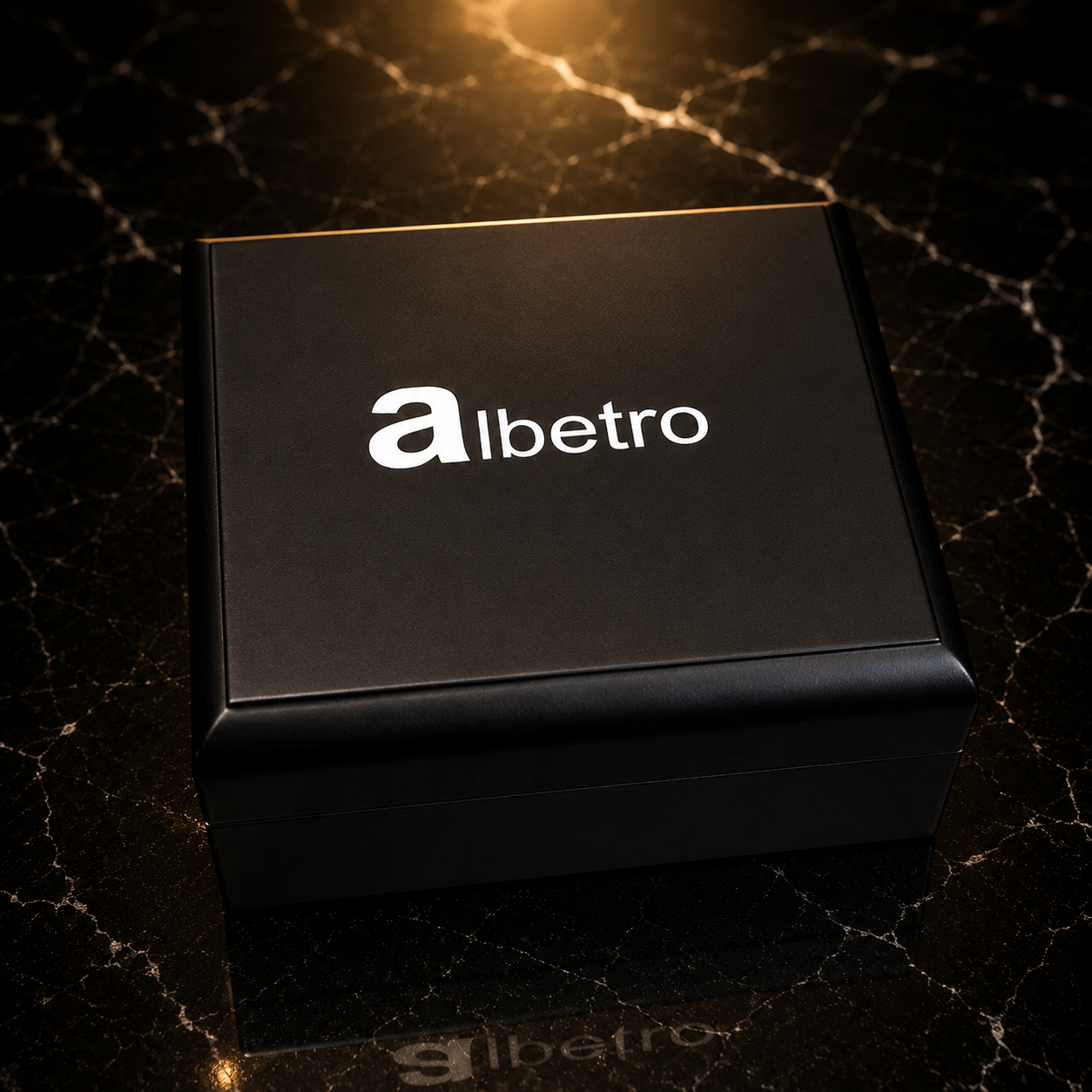 Albetro signature black croc-textured gift box with grey velvet interior