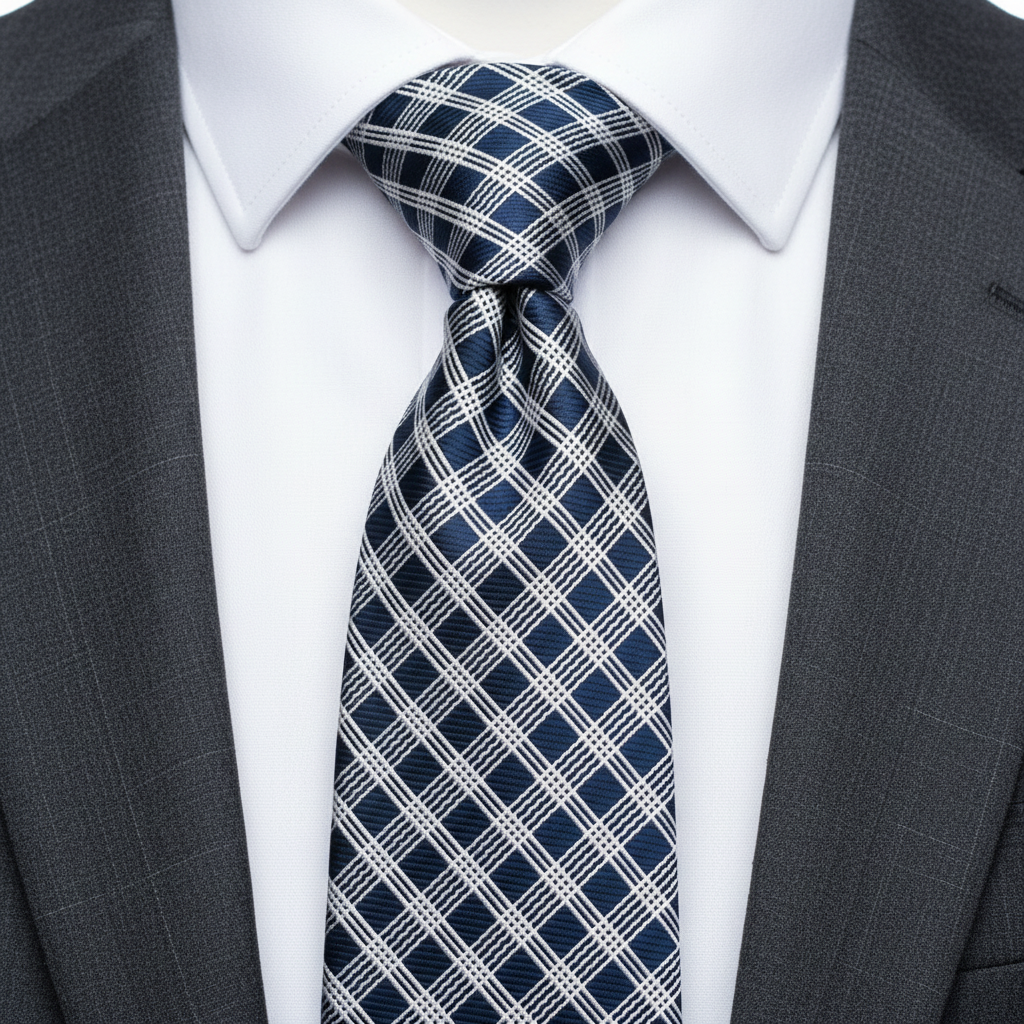 Midnight Blue with Silver Crosshatch Mens Necktie