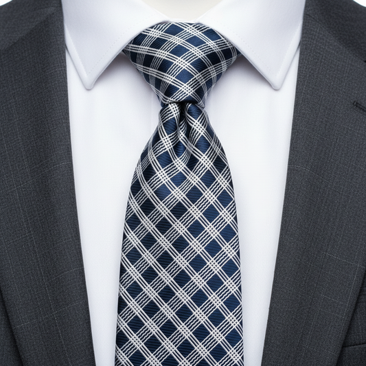 Midnight Blue with Silver Crosshatch Mens Necktie