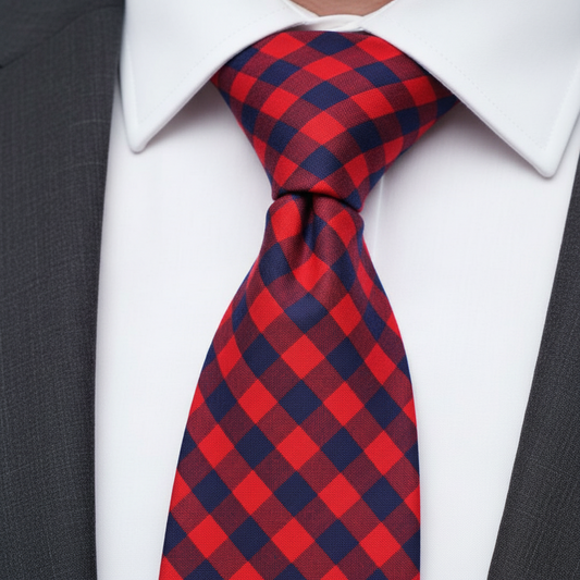 Skinny Gingham Tie Red and Vintage Blue