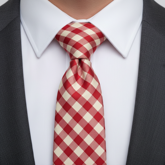 Red & White Vintage Check Cotton Tie