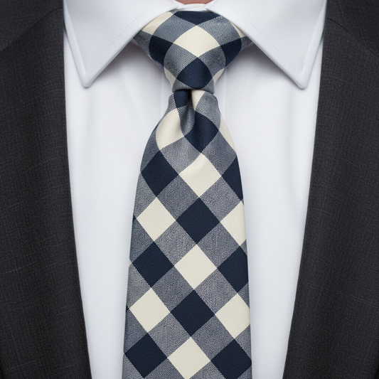 Navy and White Gingham Check Cotton Tie