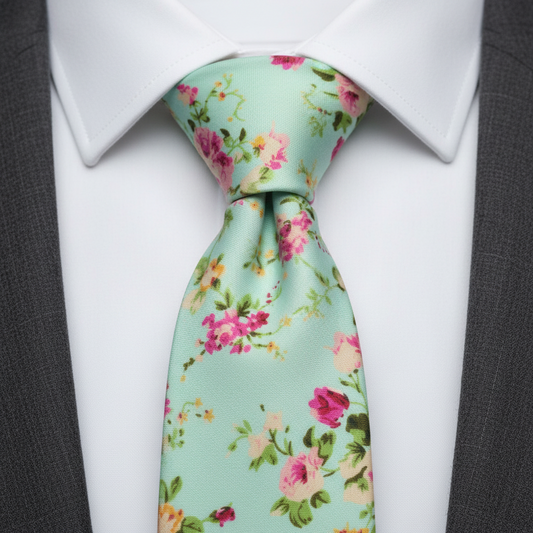 Ice Blue & Pink Floral Tie for Men