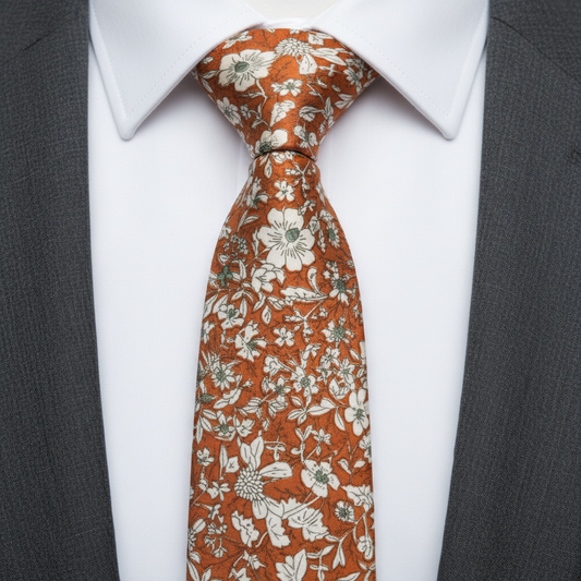 Orange Autumn Floral Cotton Tie