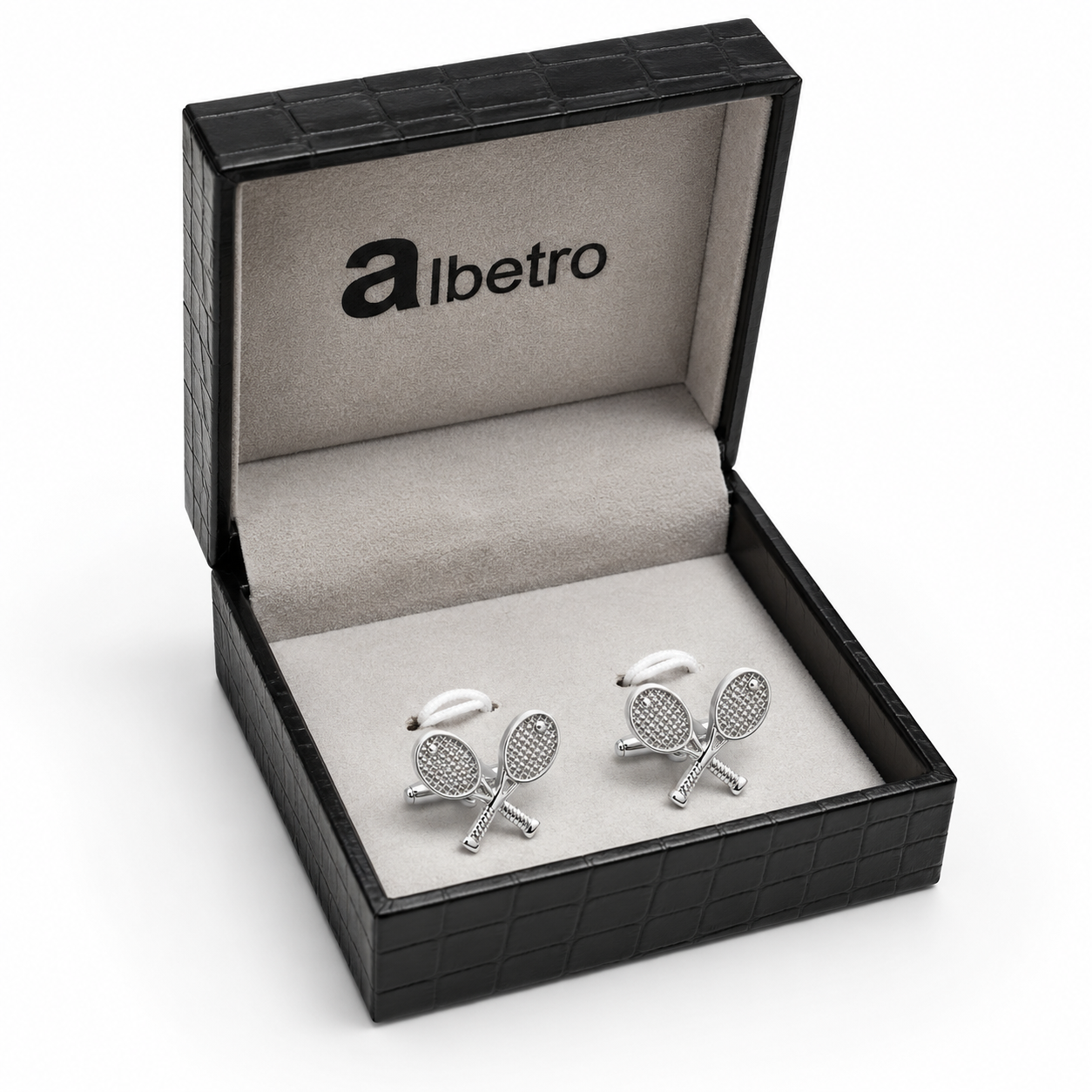 Albetro Tennis Racket Cufflinks in black leatherette gift box