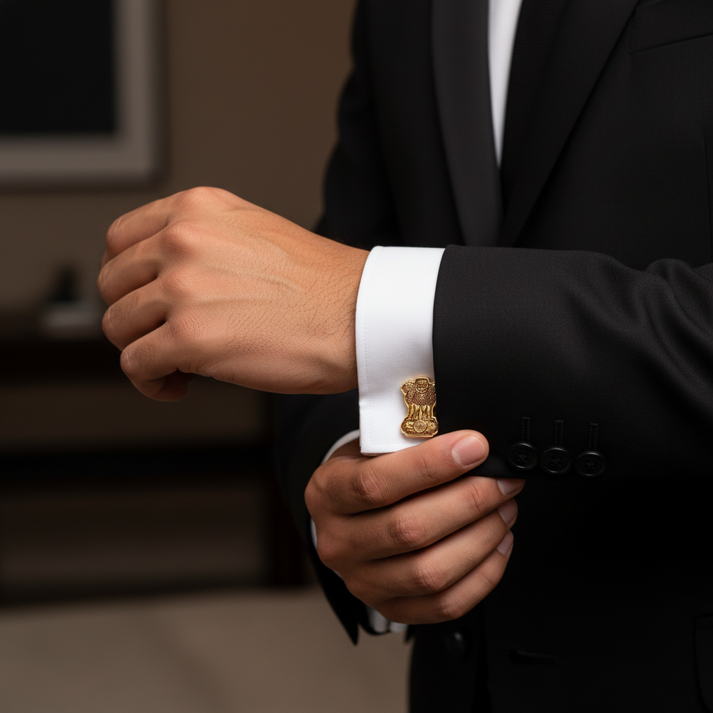 Ashoka Emblem Gold Finish Cufflinks