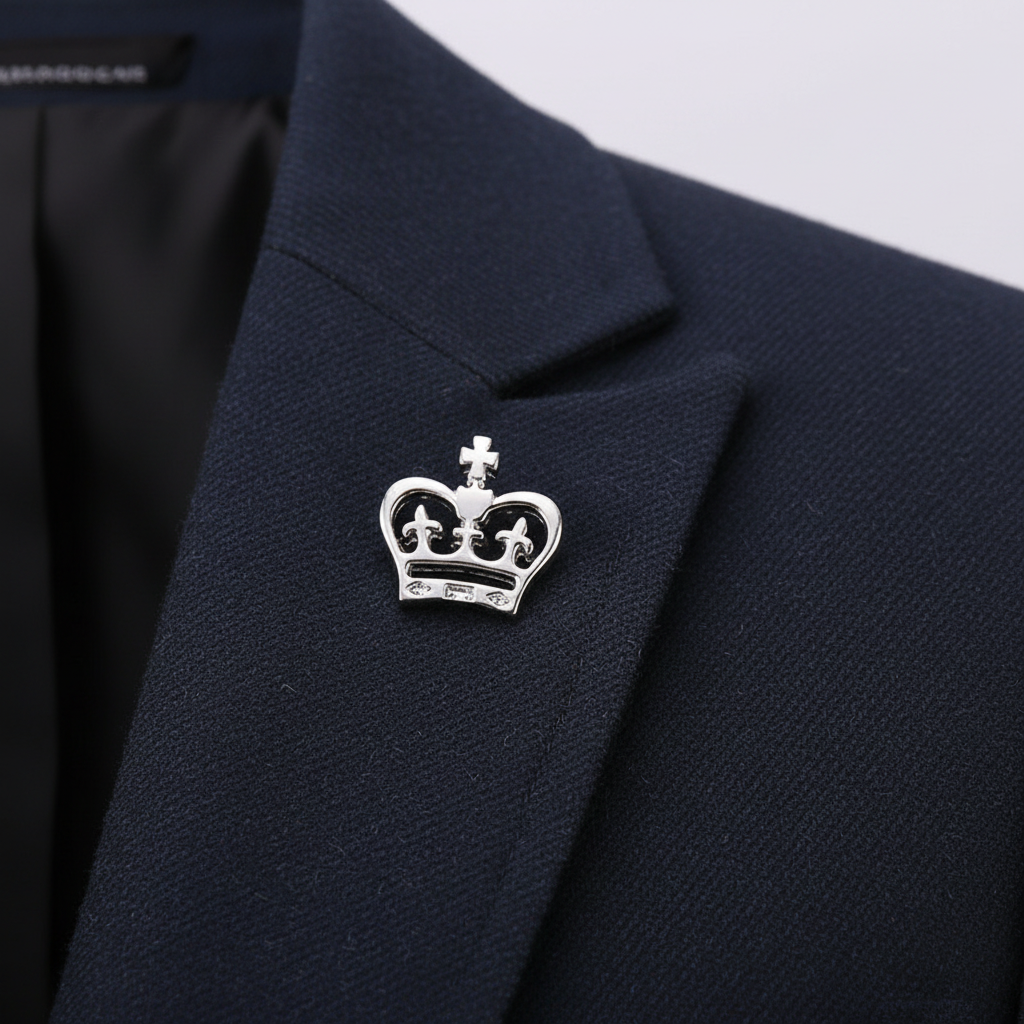 Silver tone King Crown Lapel Pin