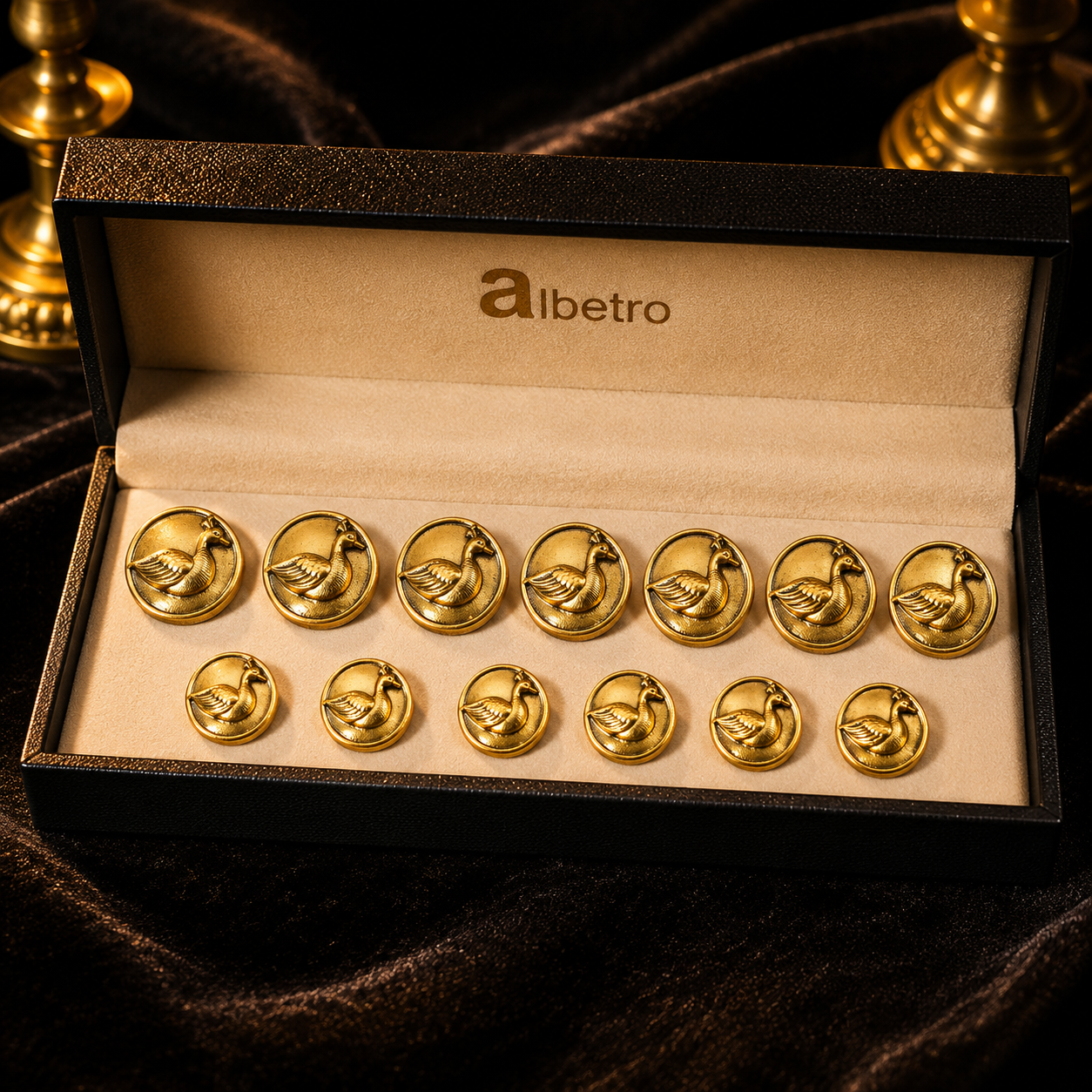 Hamsa Brass Buttons — Antique Gold Royal Swan