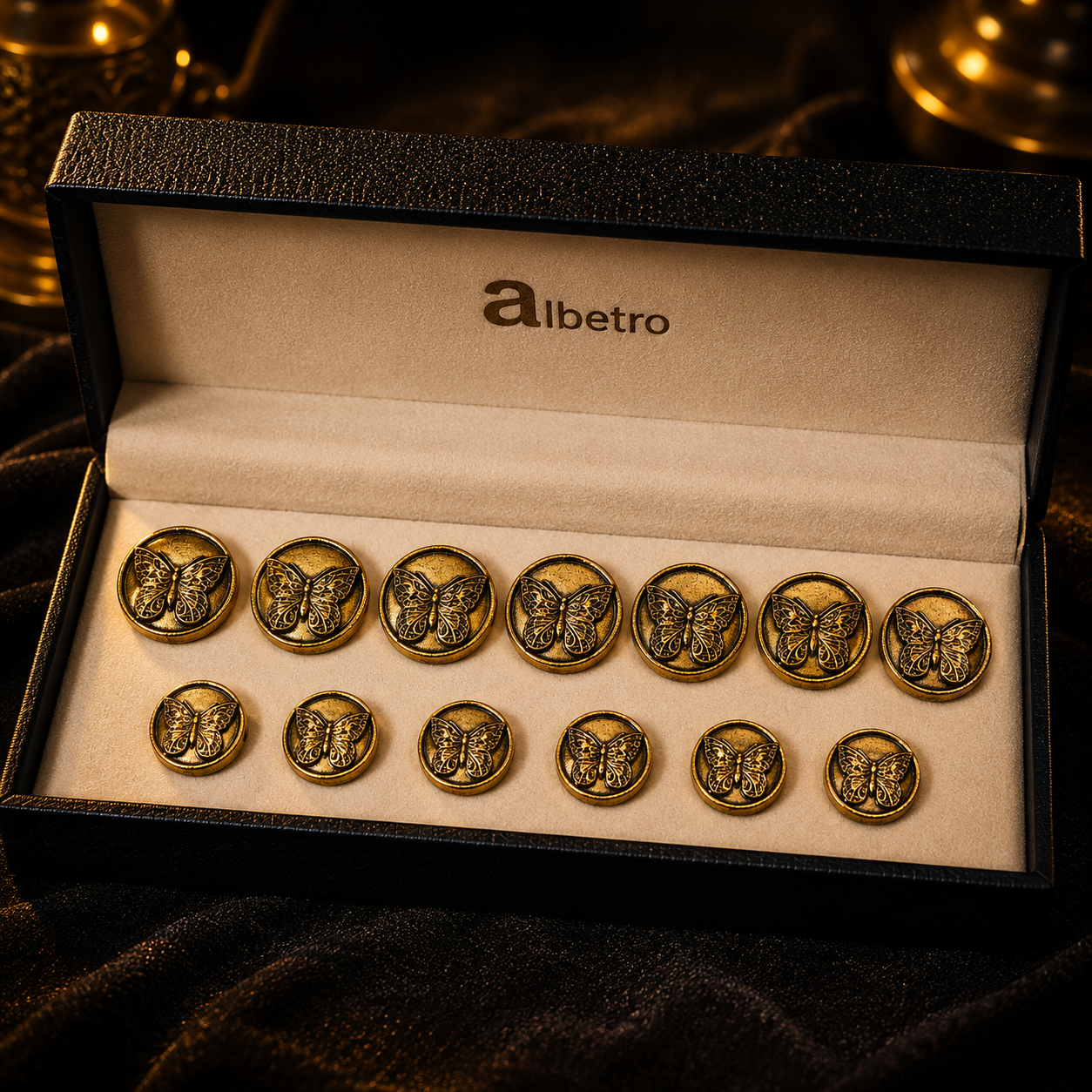 Butterfly Brass Buttons — Antique Gold Filigree Wings