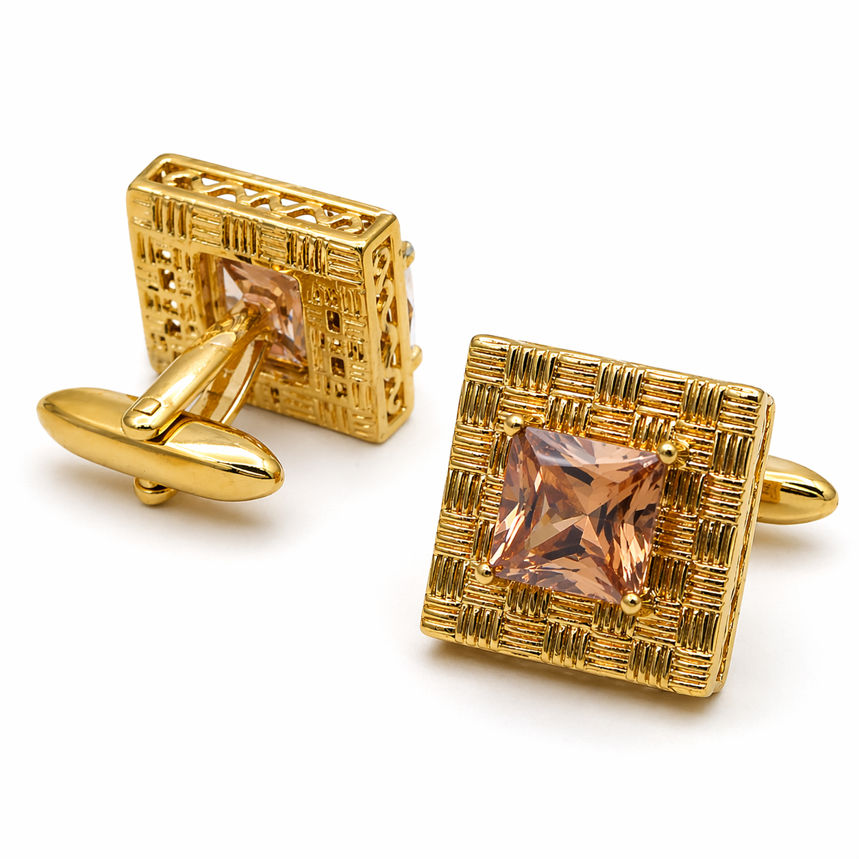Champagne Square Weave Cufflinks