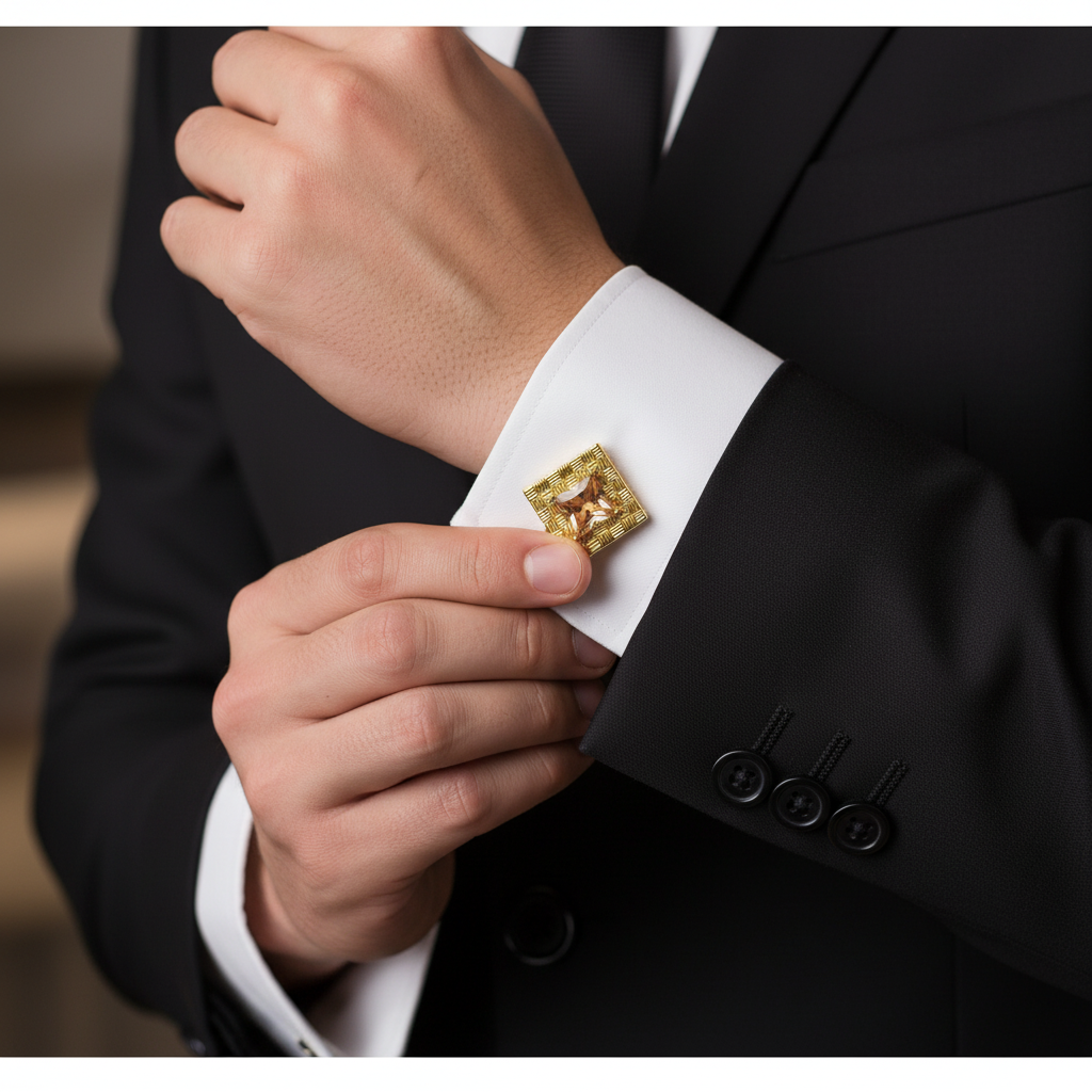 Champagne Square Weave Cufflinks