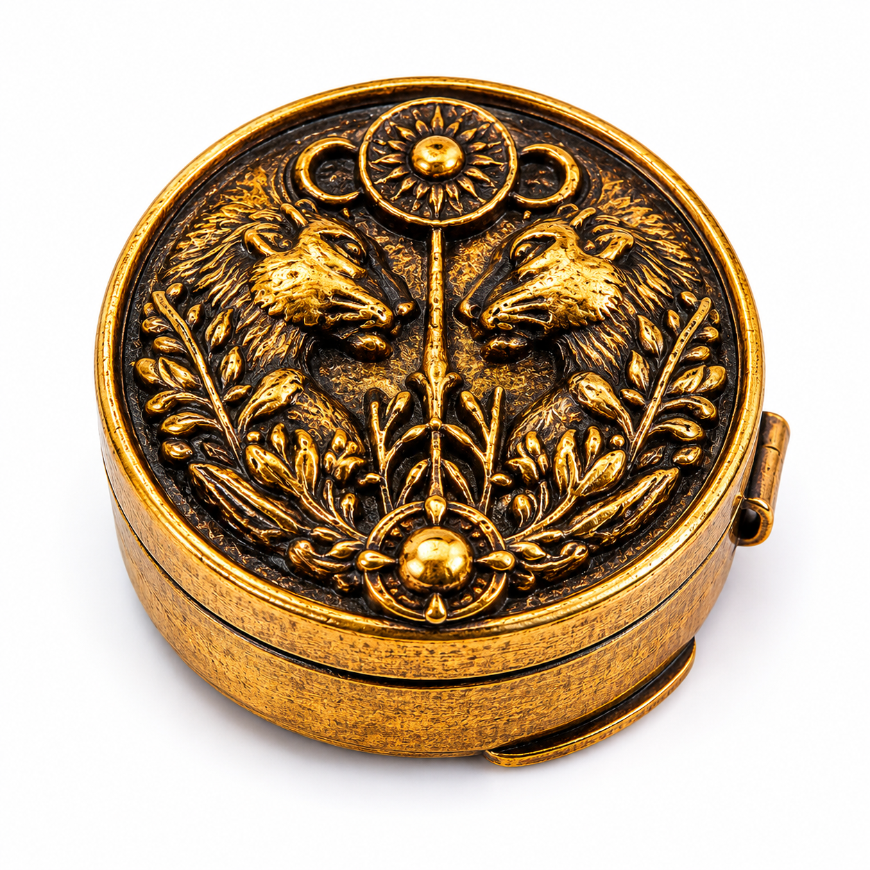 Twin Lions Button Cover – Gold Antique Finish