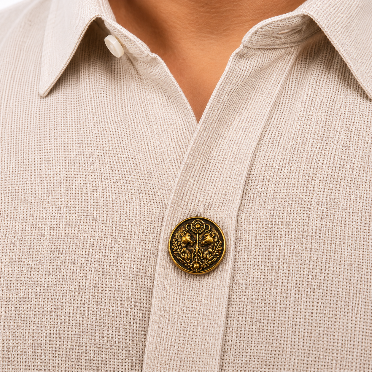 Twin Lions Button Cover – Gold Antique Finish