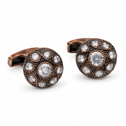 Antique Bronze Dome Crystal Cufflinks
