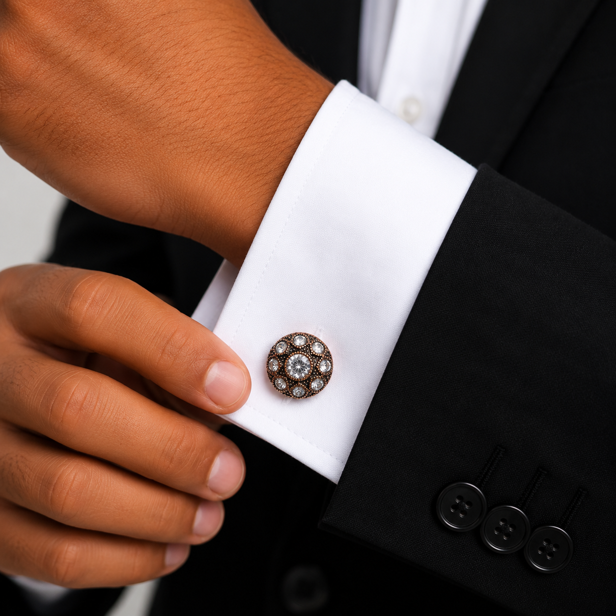 Antique Bronze Dome Crystal Cufflinks