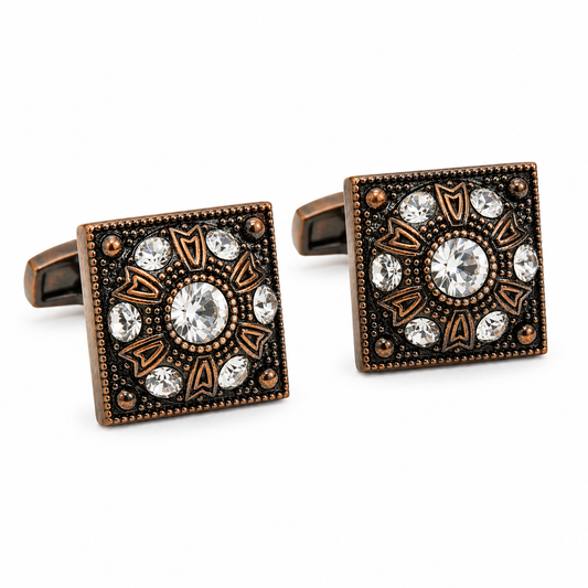 Antique Bronze Mandala Crystal Cufflinks