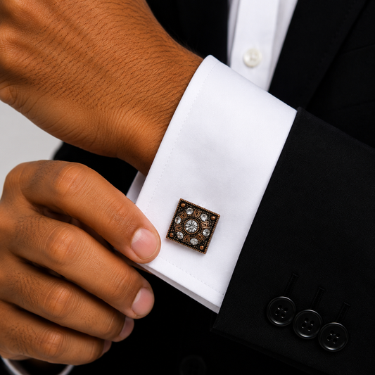 Antique Bronze Mandala Crystal Cufflinks
