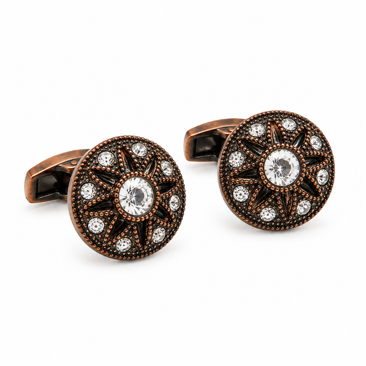 Antique Bronze Star Crystal Cufflinks