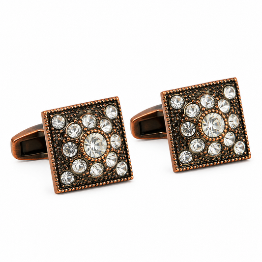 Antique Bronze Cluster Crystal Cufflinks