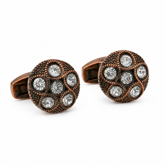 Antique Bronze Seven Crystal Dome Cufflinks