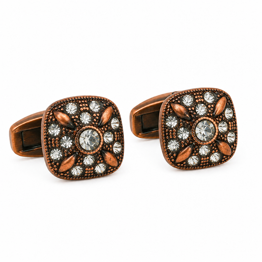 Antique Bronze Petal Leaf Crystal Cufflinks