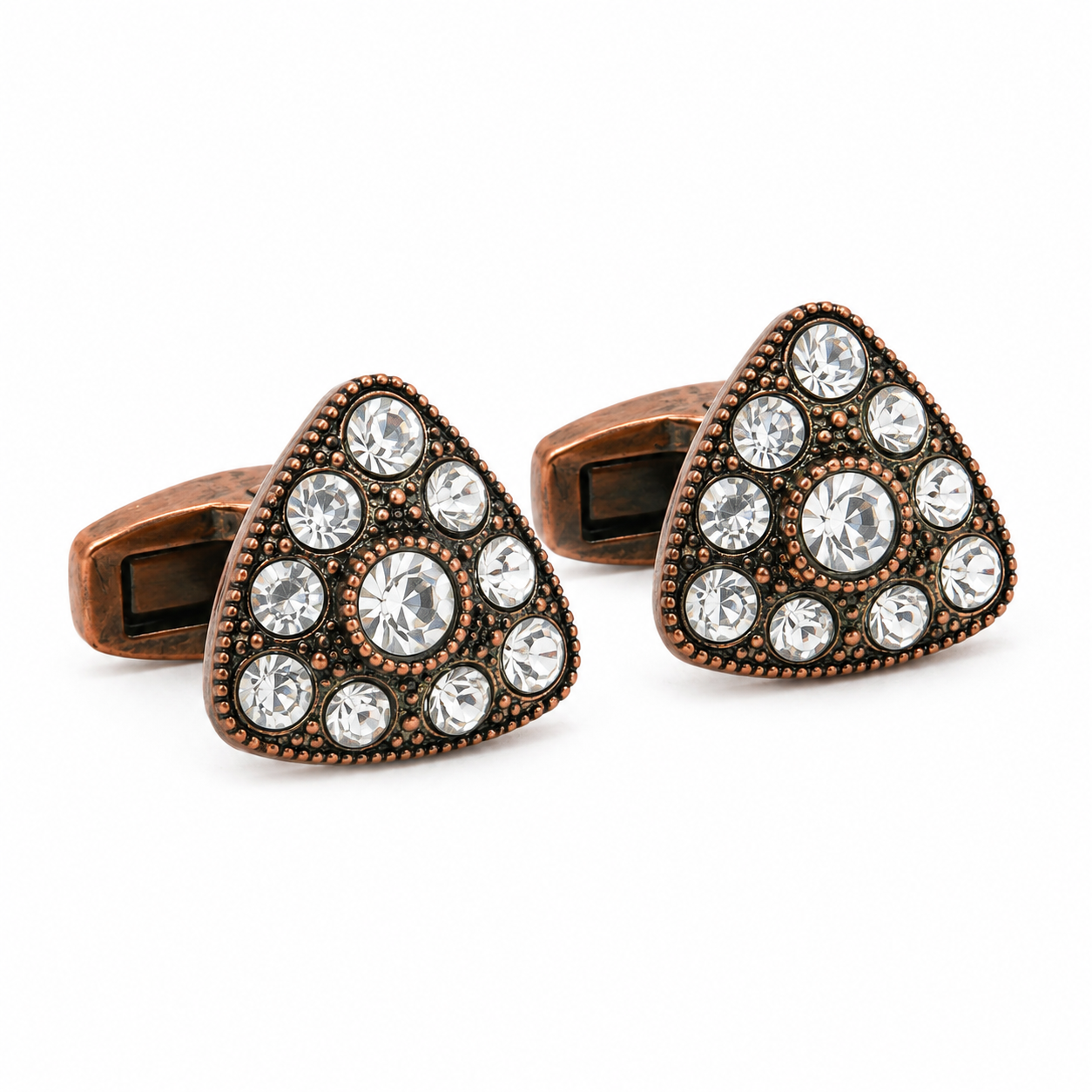 Antique Bronze Triangle Crystal Cufflinks