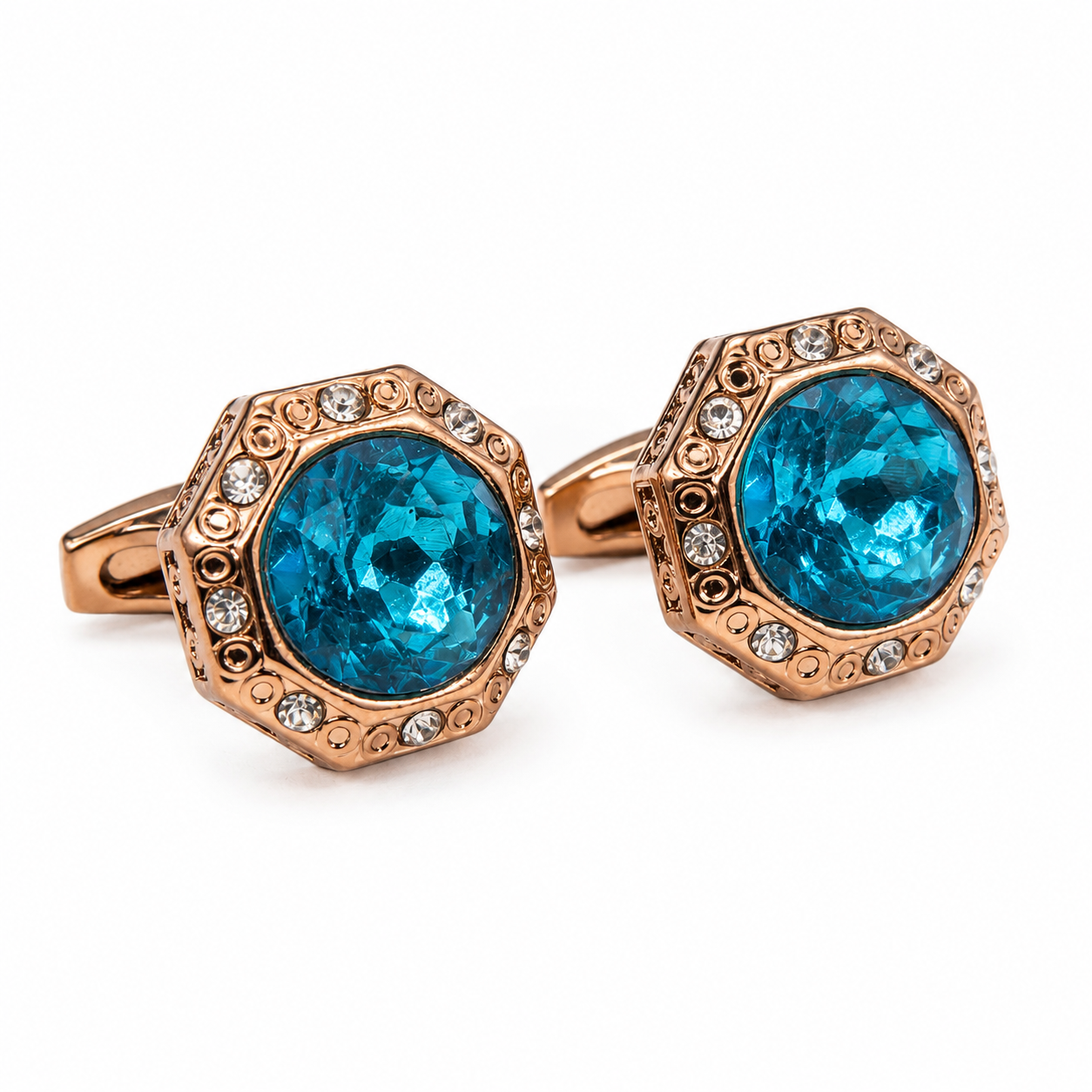 Blue Topaz Octagon Rose Gold Cufflinks