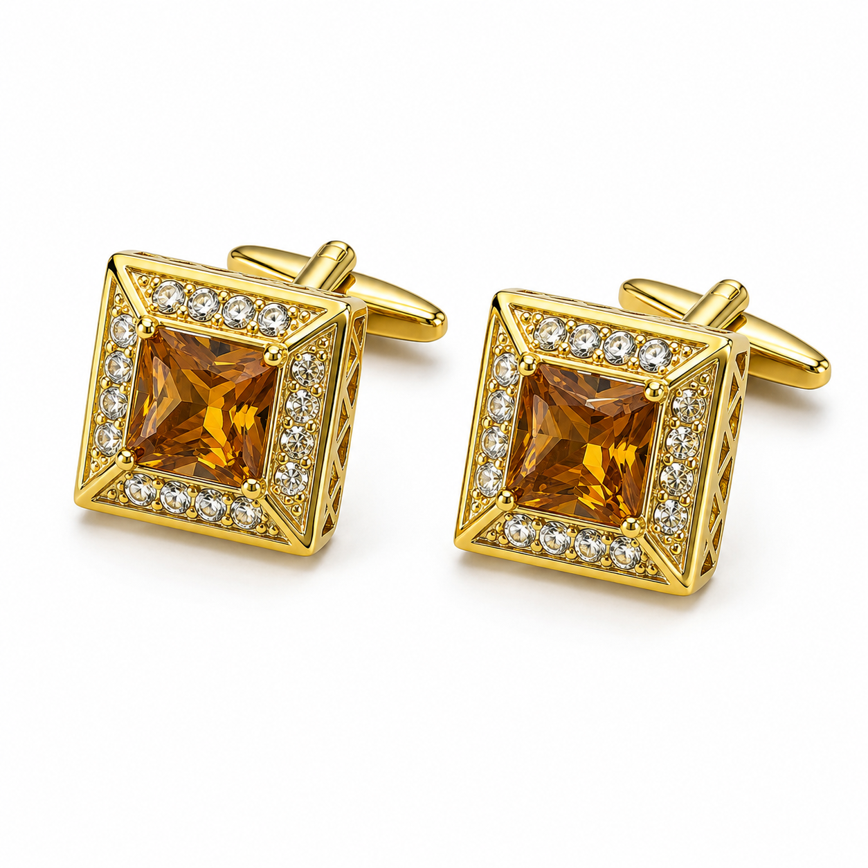 Amber Stone Square Gold Cufflinks