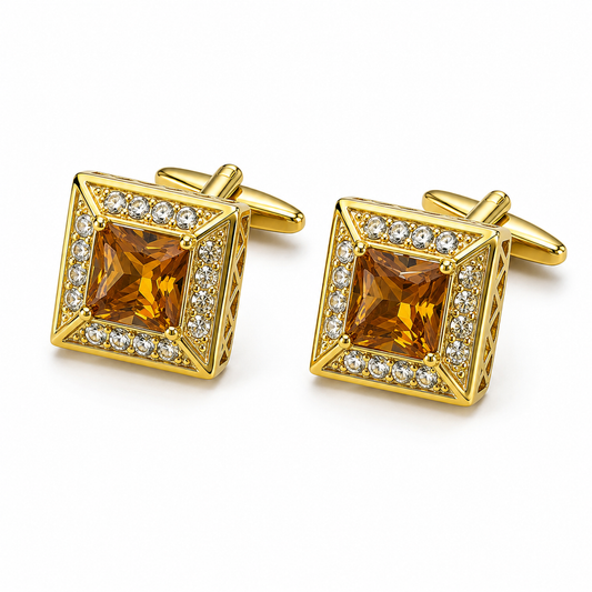 Amber Stone Square Gold Cufflinks