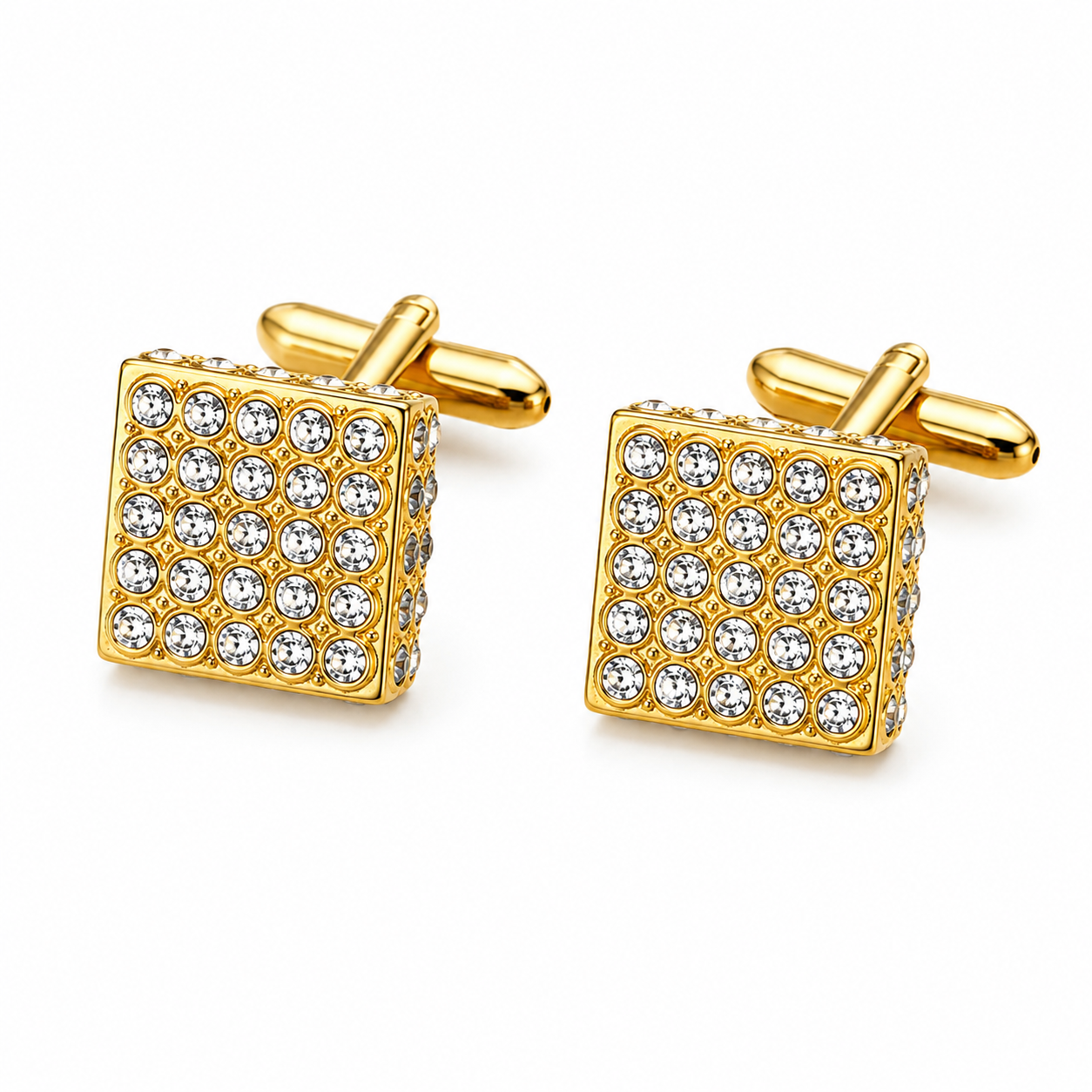 Pavé Crystal Square Gold Cufflinks