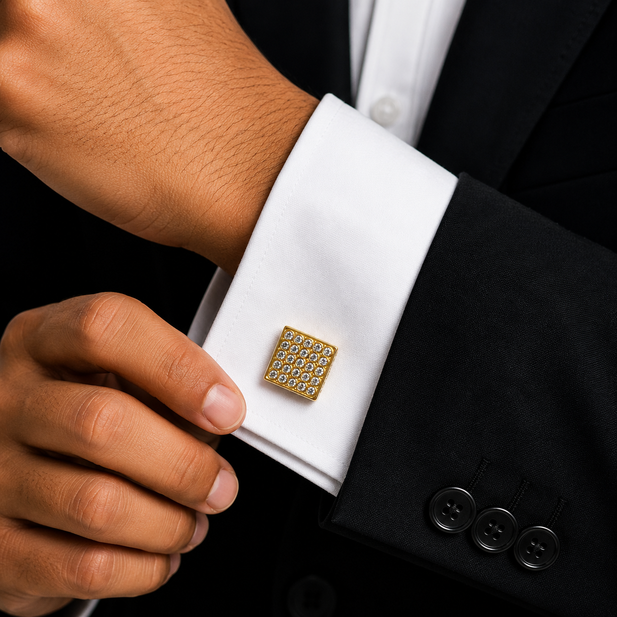 Pavé Crystal Square Gold Cufflinks