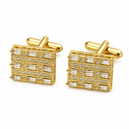 Baguette Crystal Grid Gold Cufflinks