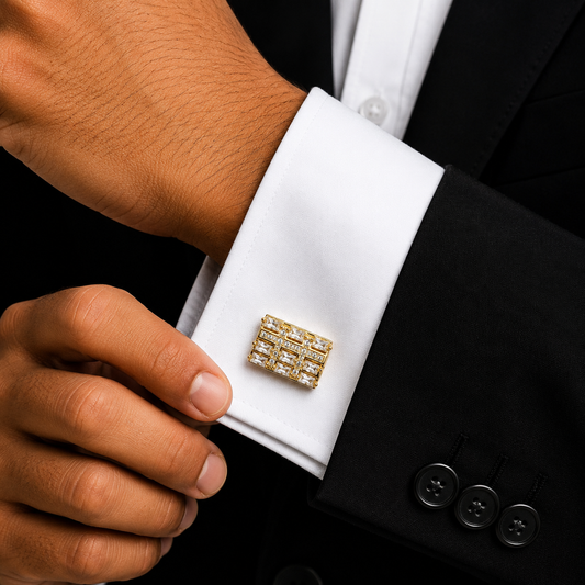 Baguette Crystal Grid Gold Cufflinks