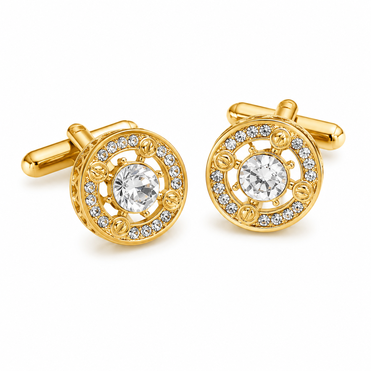Compass Crystal Gold Cufflinks