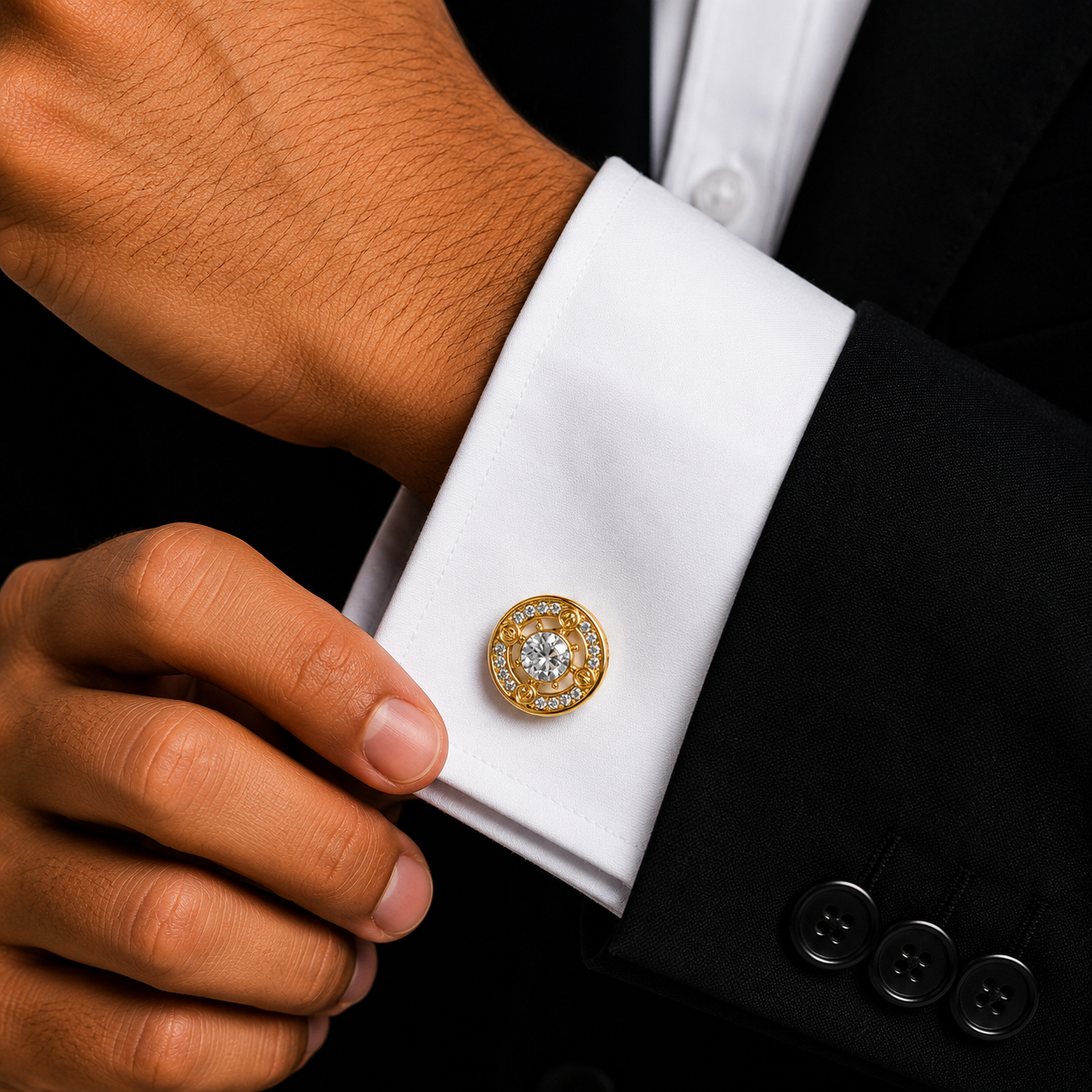 Compass Crystal Gold Cufflinks