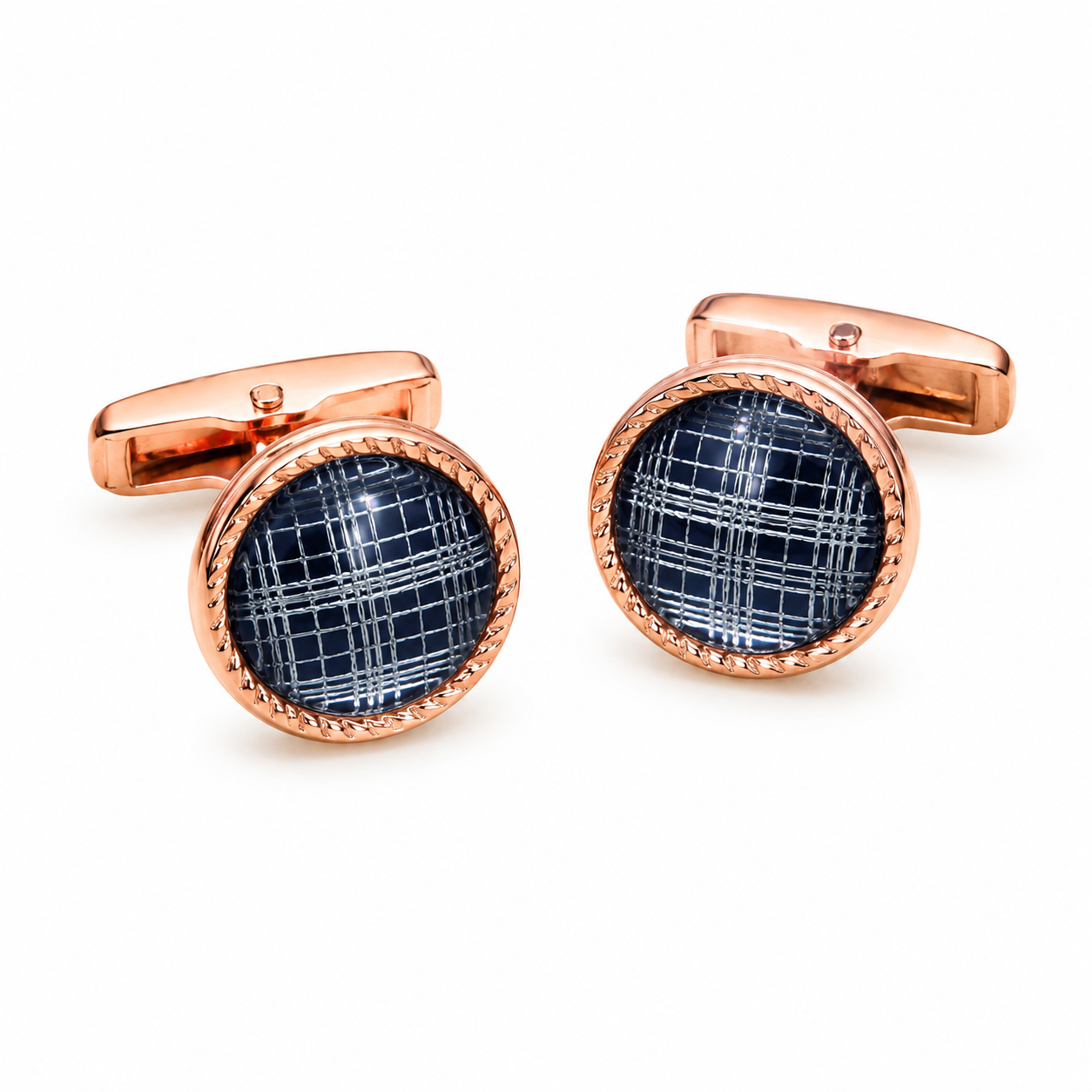 Navy Blue Enamel Rose Gold Cufflinks