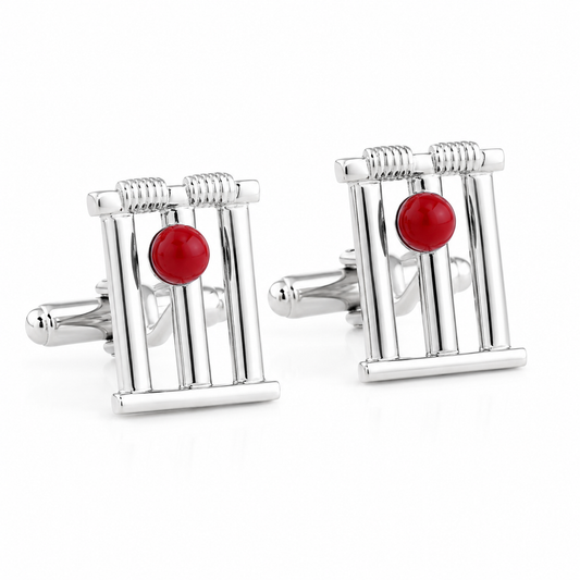 Albetro Cricket Wickets and Ball Cufflinks silver pair on white background