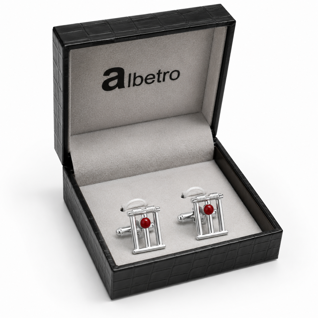 Albetro Cricket Wickets and Ball Cufflinks in black leatherette gift box