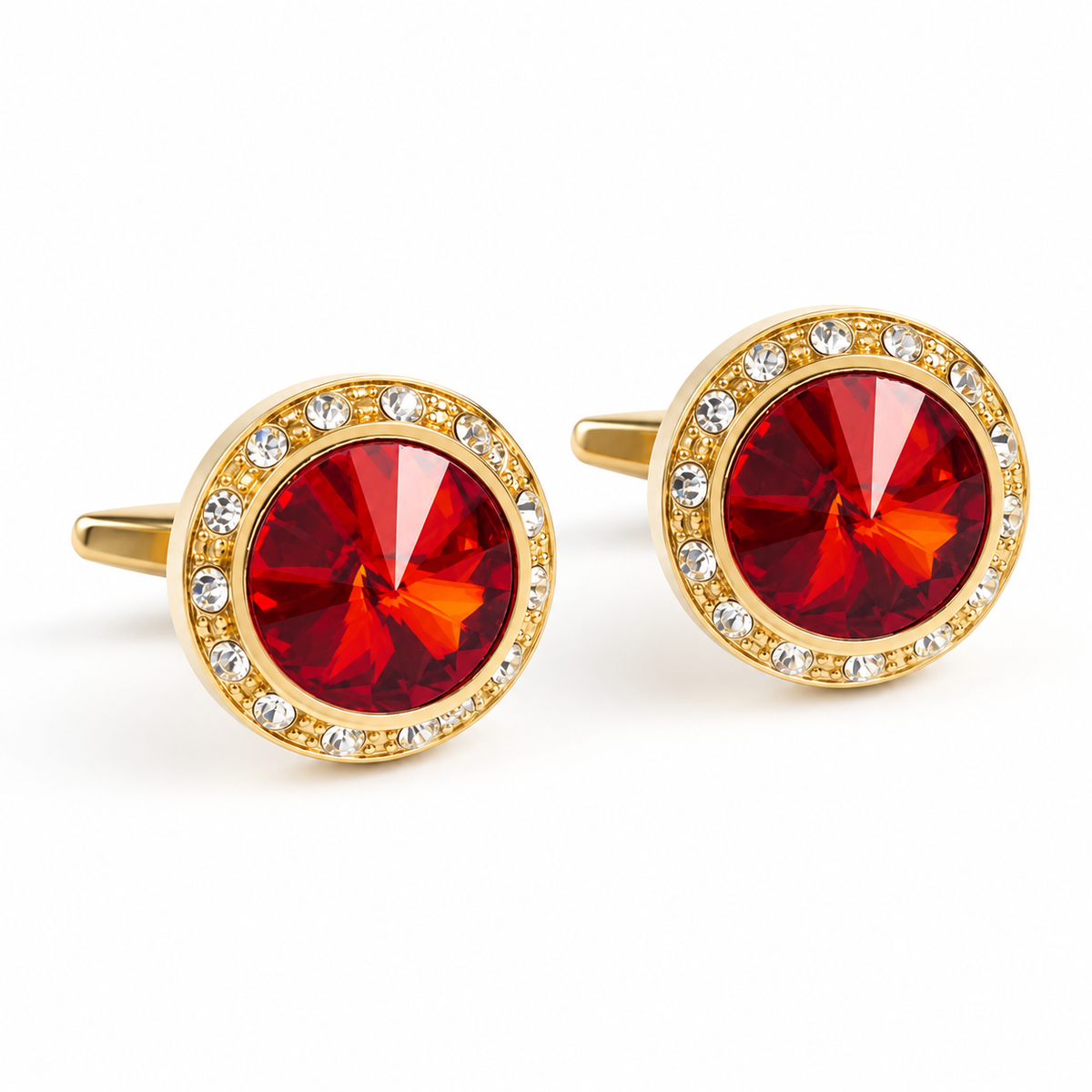 Albetro Crimson Royale red stone gold cufflinks pair on white background