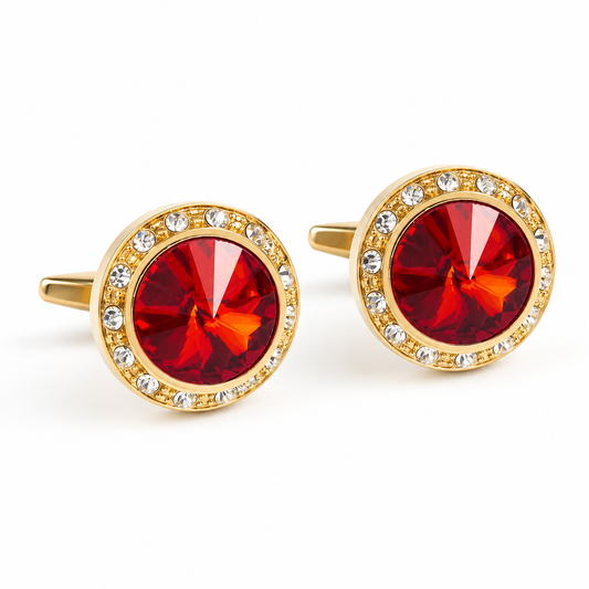 Albetro Crimson Royale red stone gold cufflinks pair on white background