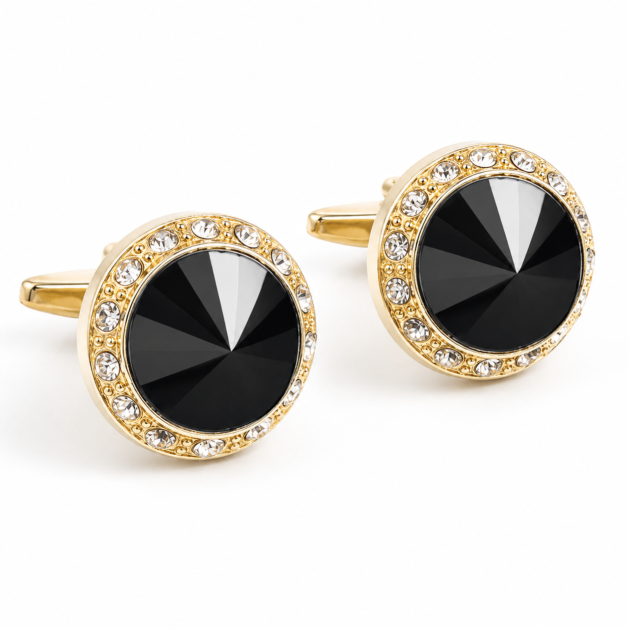 Albetro Noir Royale black stone gold cufflinks pair on white background