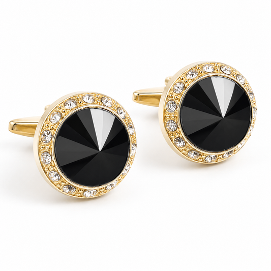 Albetro Noir Royale black stone gold cufflinks pair on white background