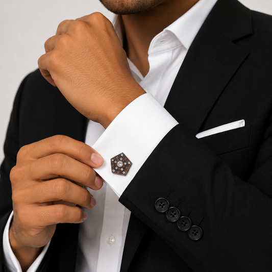 Antique Bronze Pentagon Crystal Cufflinks