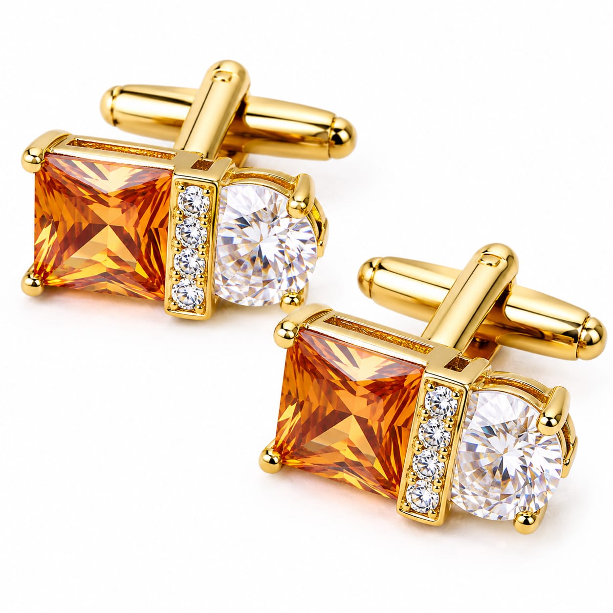 Citrine & White Crystal Geometric Cufflinks