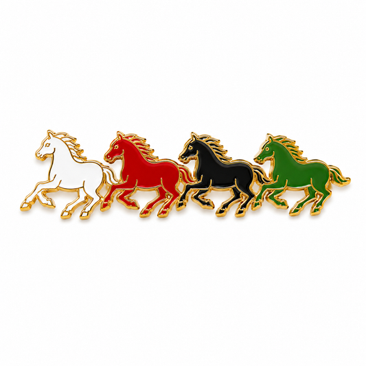 Four Galloping Horses Brooch — Multicolour Enamel