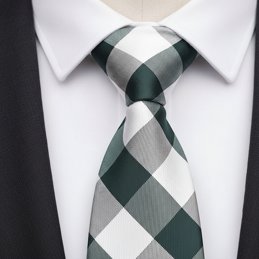 Dark Green and White Checkered Tie