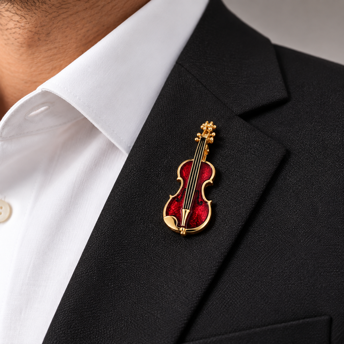 The Stradivari Ruby Enamel Violin Brooch - Model