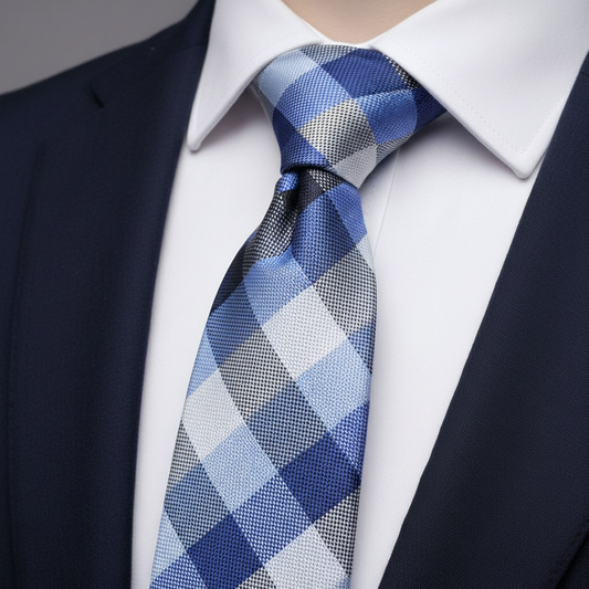 6cm Blue White Black Checkered Tie