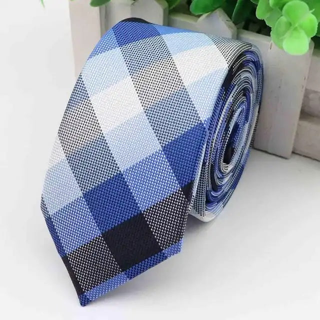 6cm Blue White Black Checkered Tie