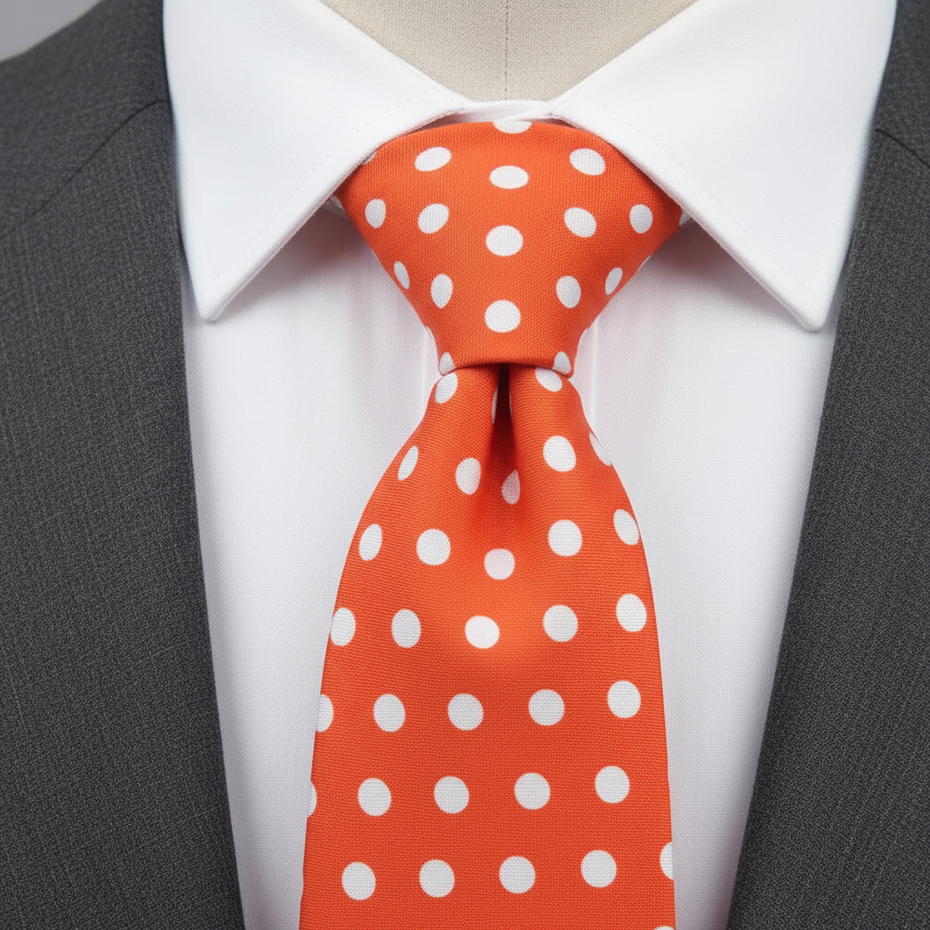 White Polka Dotted Orange Necktie